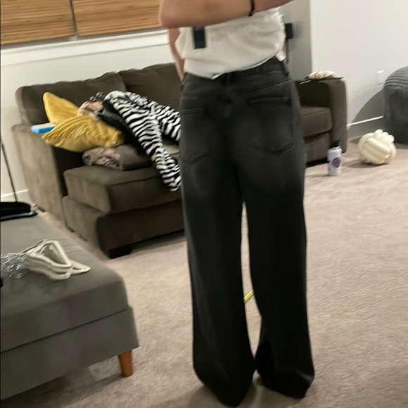 Forever 21 Black High Rise Wide Leg Bejeweled Thigh Slit Jeans - Picture 2 of 6